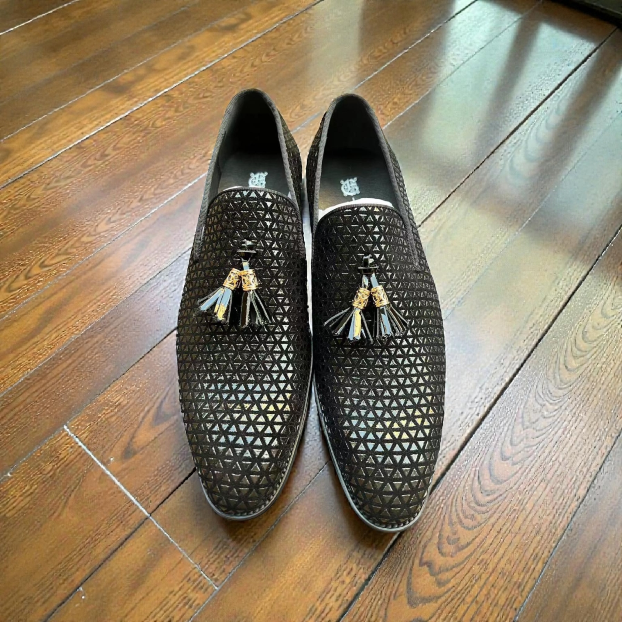 Men’s Luxury Black Geometric Tassel Loafers